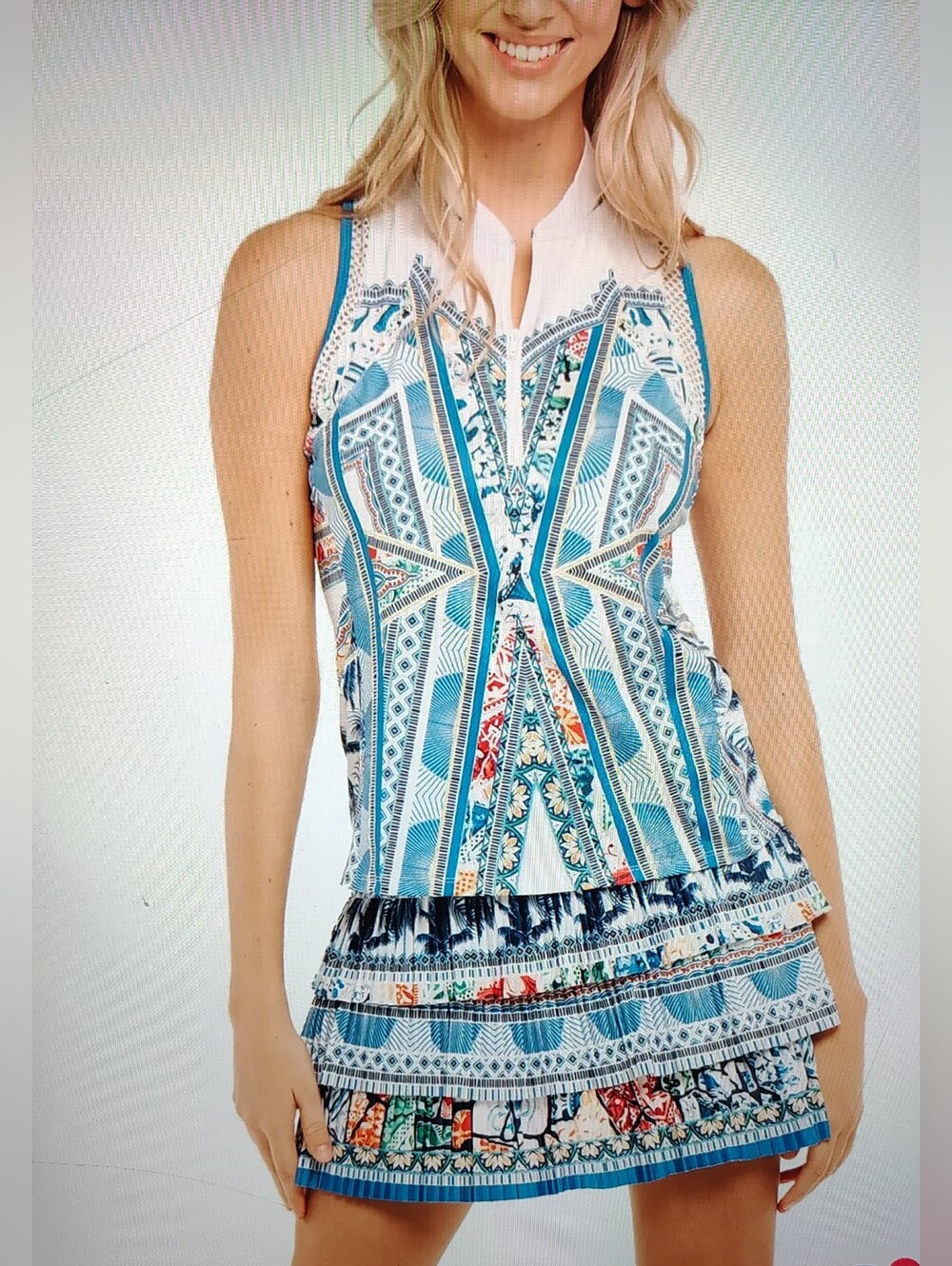 Lucky In Love Playing In Paradise Tank Top -Blue Mosaic Sz M